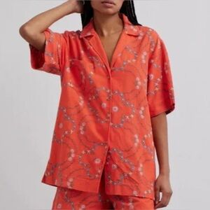 Damson Madder Oversized Red Floral Embroidered Tablecloth Shirt Size 8 NWOT!